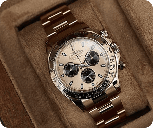 Luxury Rolex watch with silver dial